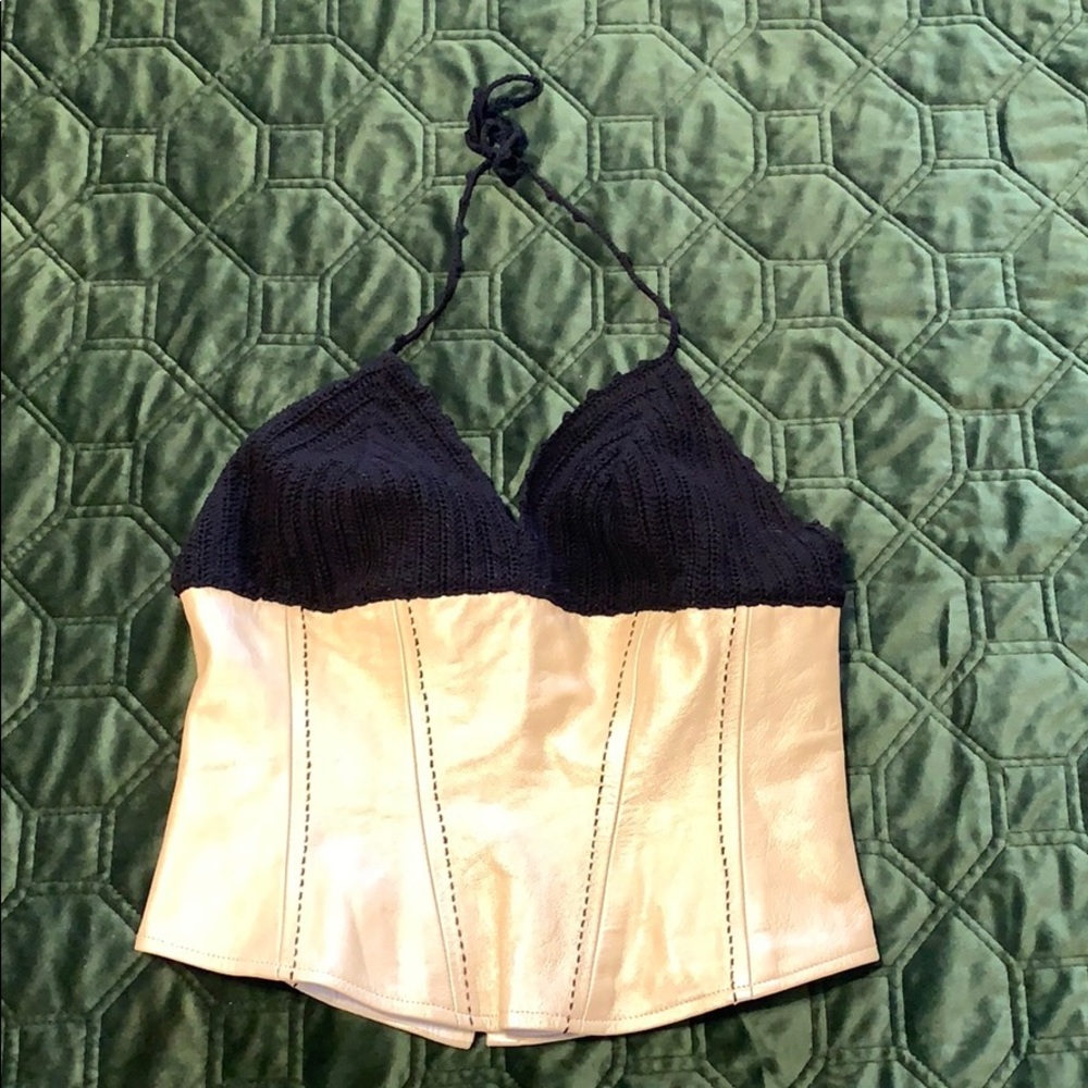 Crochet and Genuine Leather Corset Style Top